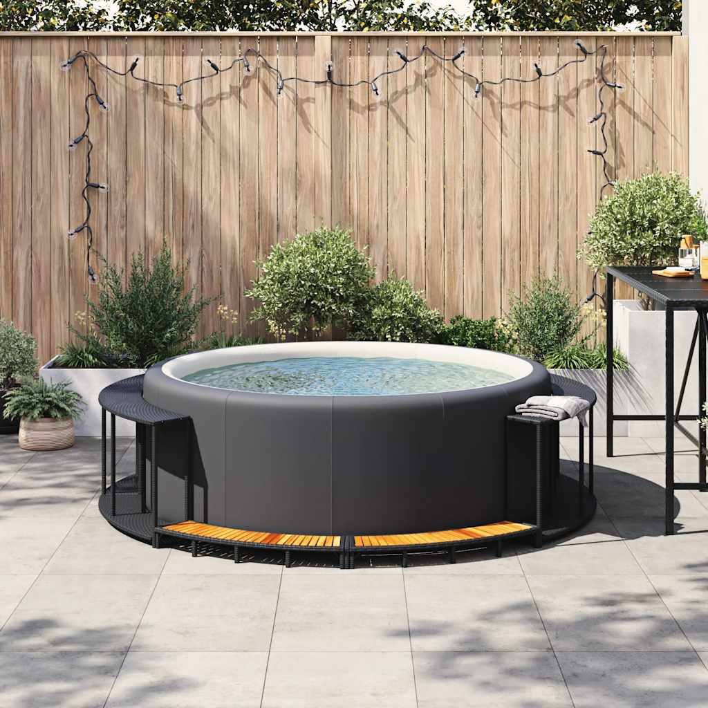 Hottub Surround opbergruimte houten opstapje poly rattan zwart is nu te koop bij PeponiXL, paradijselijk wonen!