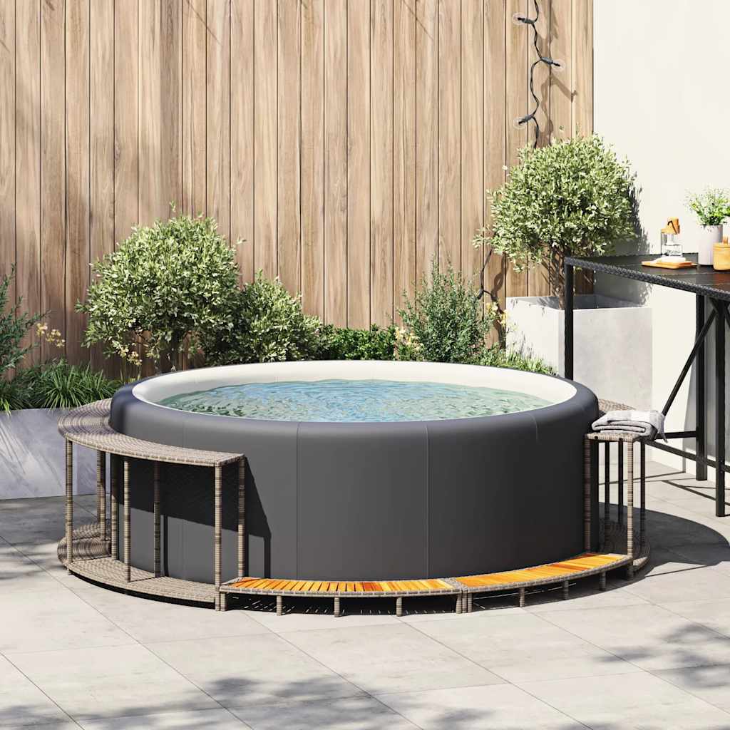 Hottub ombouw opbergruimte en houten opstapje poly rattan grijs is nu te koop bij PeponiXL, paradijselijk wonen!