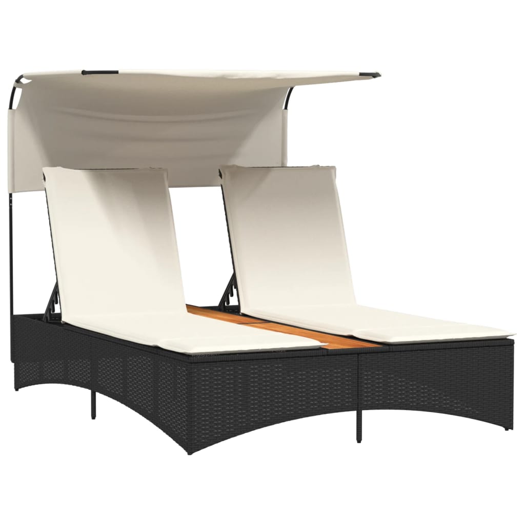 Ligbed 2-persoons met luifel en kussens poly rattan zwart is nu te koop bij PeponiXL, paradijselijk wonen!