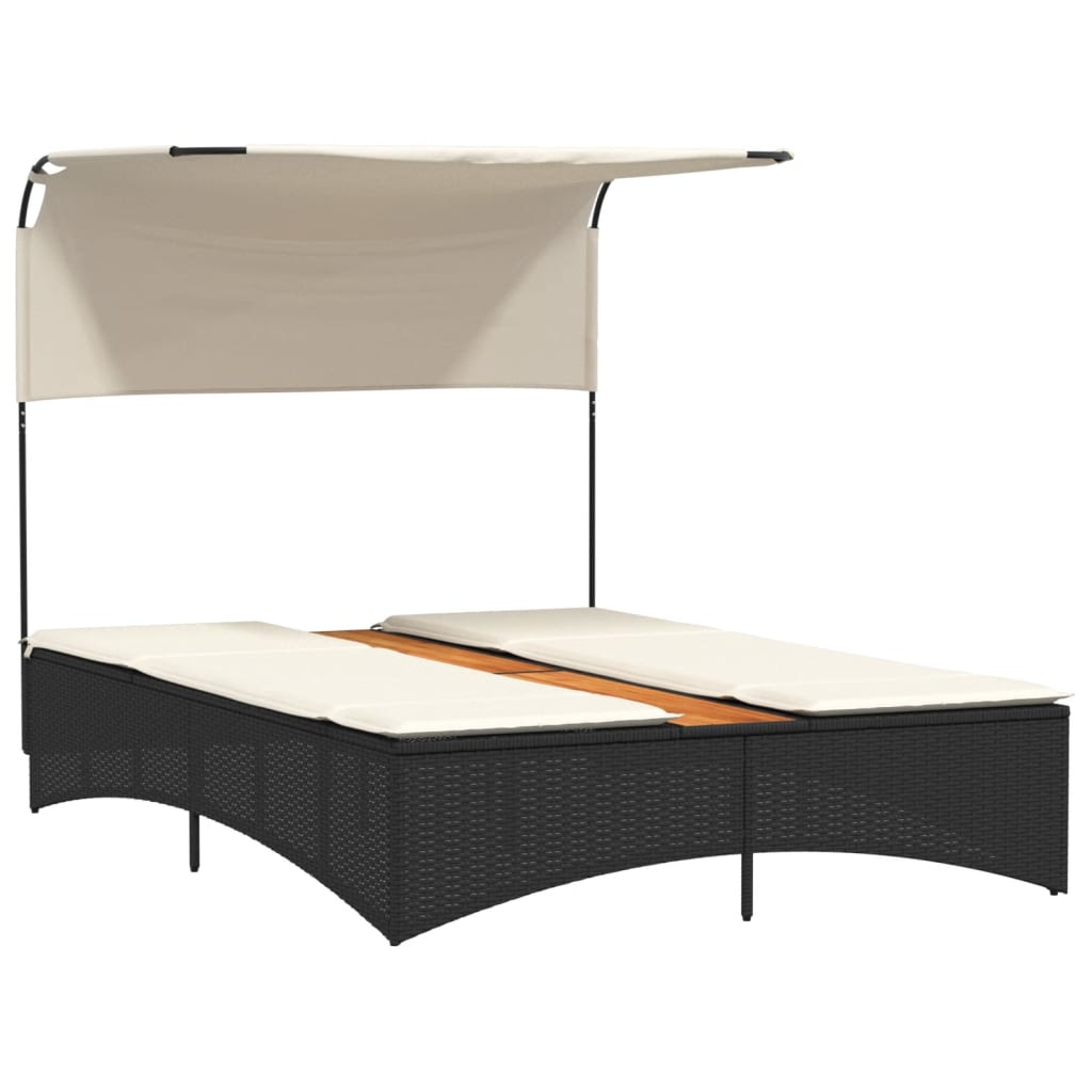 Ligbed 2-persoons met luifel en kussens poly rattan zwart is nu te koop bij PeponiXL, paradijselijk wonen!