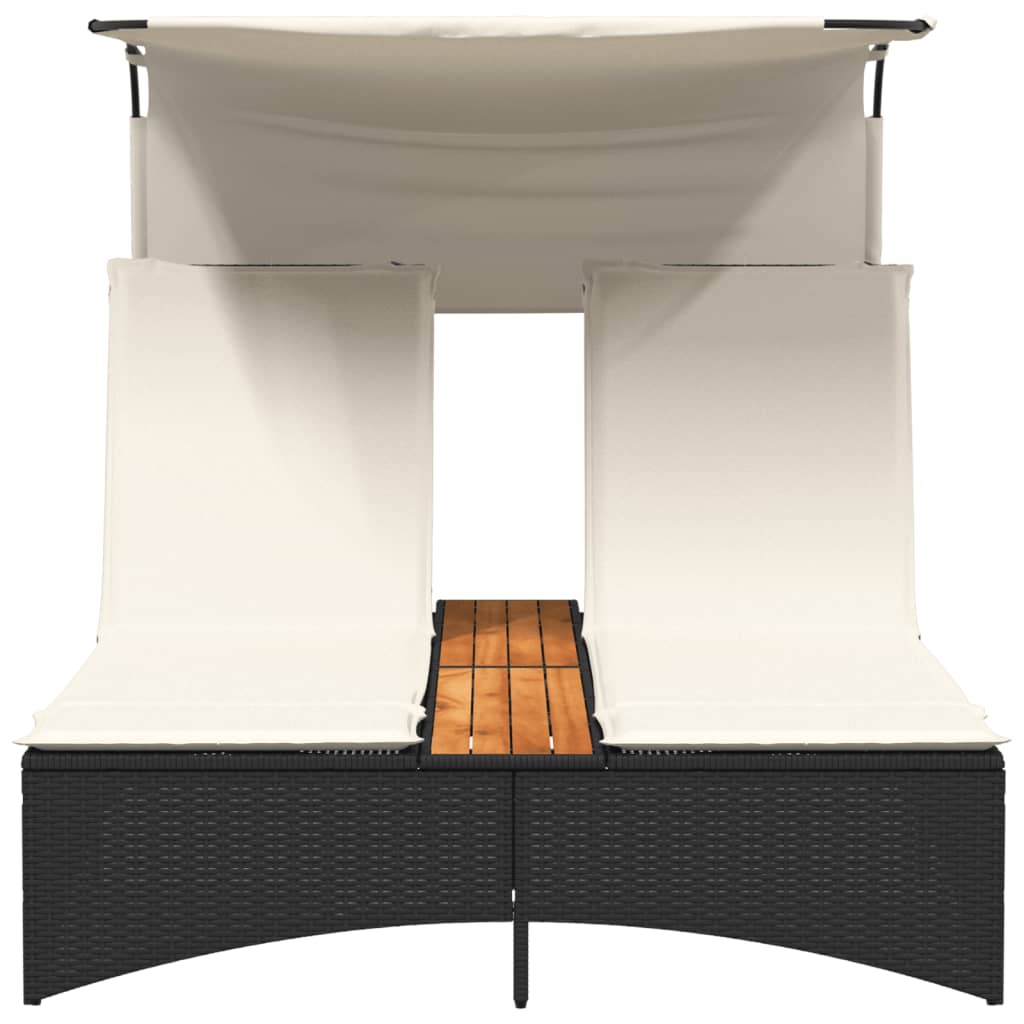 Ligbed 2-persoons met luifel en kussens poly rattan zwart is nu te koop bij PeponiXL, paradijselijk wonen!