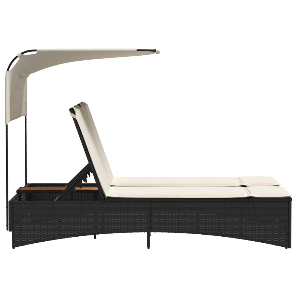Ligbed 2-persoons met luifel en kussens poly rattan zwart is nu te koop bij PeponiXL, paradijselijk wonen!