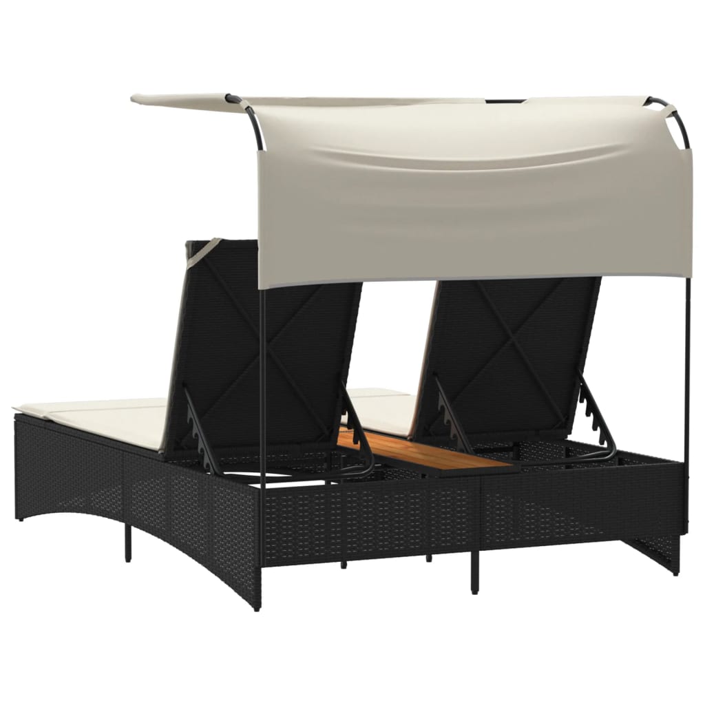Ligbed 2-persoons met luifel en kussens poly rattan zwart is nu te koop bij PeponiXL, paradijselijk wonen!