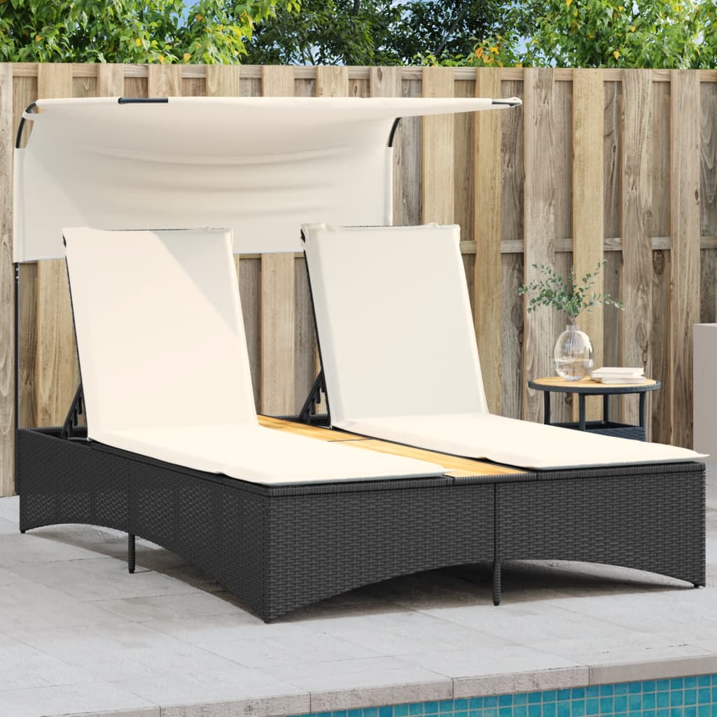 Ligbed 2-persoons met luifel en kussens poly rattan zwart is nu te koop bij PeponiXL, paradijselijk wonen!
