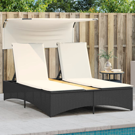Ligbed 2-persoons met luifel en kussens poly rattan zwart is nu te koop bij PeponiXL, paradijselijk wonen!