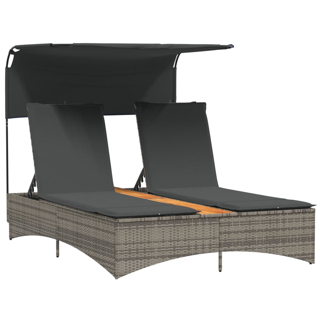 Ligbed 2-persoons met luifel en kussens poly rattan grijs is nu te koop bij PeponiXL, paradijselijk wonen!