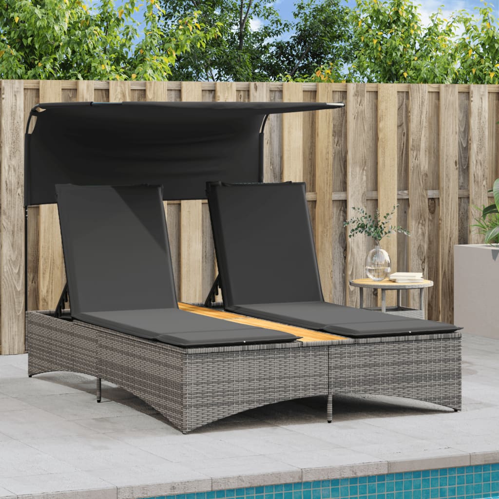 Ligbed 2-persoons met luifel en kussens poly rattan grijs is nu te koop bij PeponiXL, paradijselijk wonen!