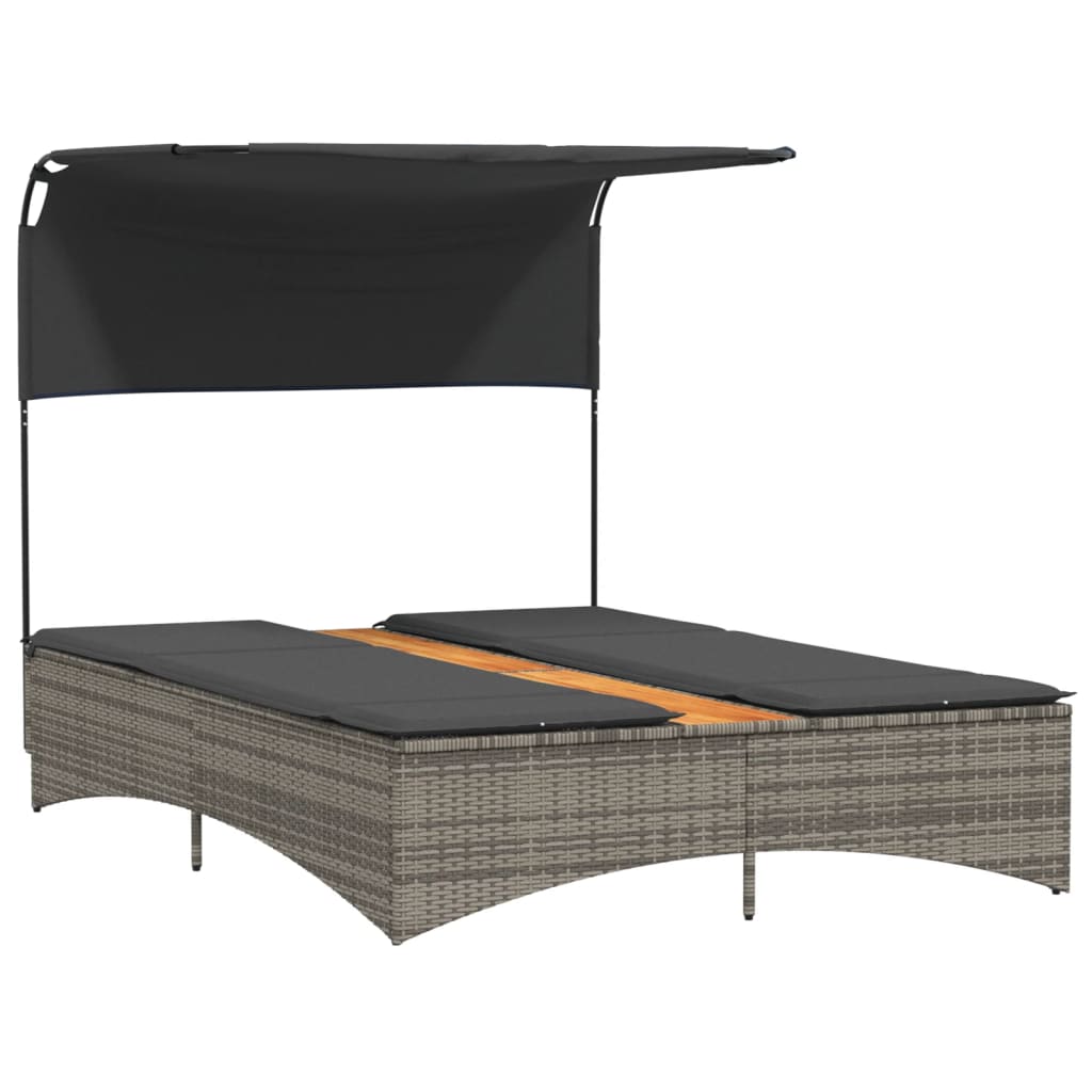 Ligbed 2-persoons met luifel en kussens poly rattan grijs is nu te koop bij PeponiXL, paradijselijk wonen!