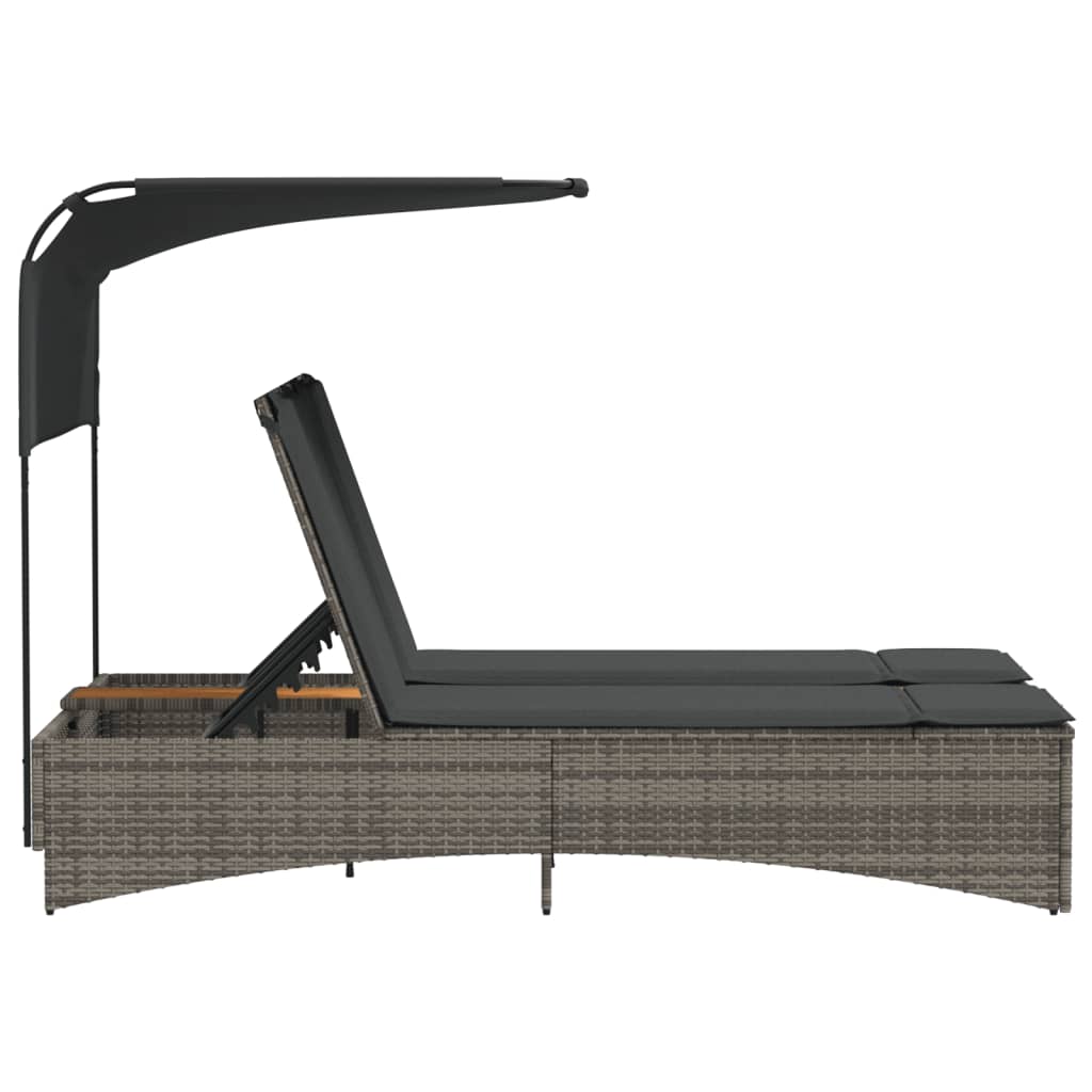 Ligbed 2-persoons met luifel en kussens poly rattan grijs is nu te koop bij PeponiXL, paradijselijk wonen!