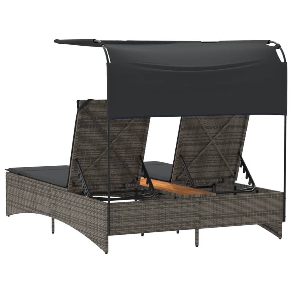 Ligbed 2-persoons met luifel en kussens poly rattan grijs is nu te koop bij PeponiXL, paradijselijk wonen!