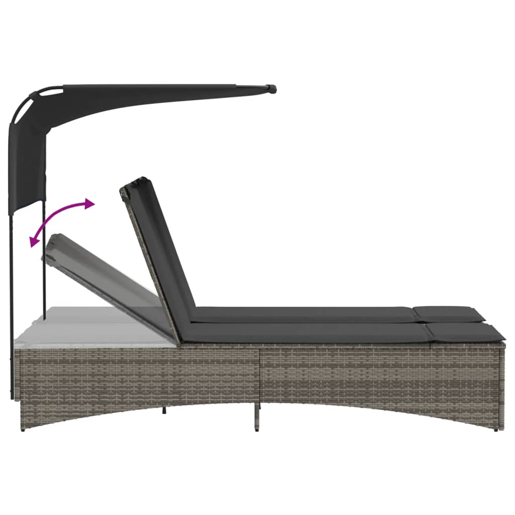 Ligbed 2-persoons met luifel en kussens poly rattan grijs is nu te koop bij PeponiXL, paradijselijk wonen!