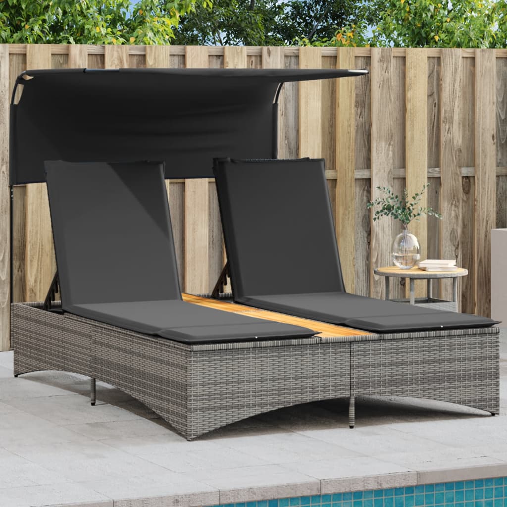 Ligbed 2-persoons met luifel en kussens poly rattan grijs is nu te koop bij PeponiXL, paradijselijk wonen!