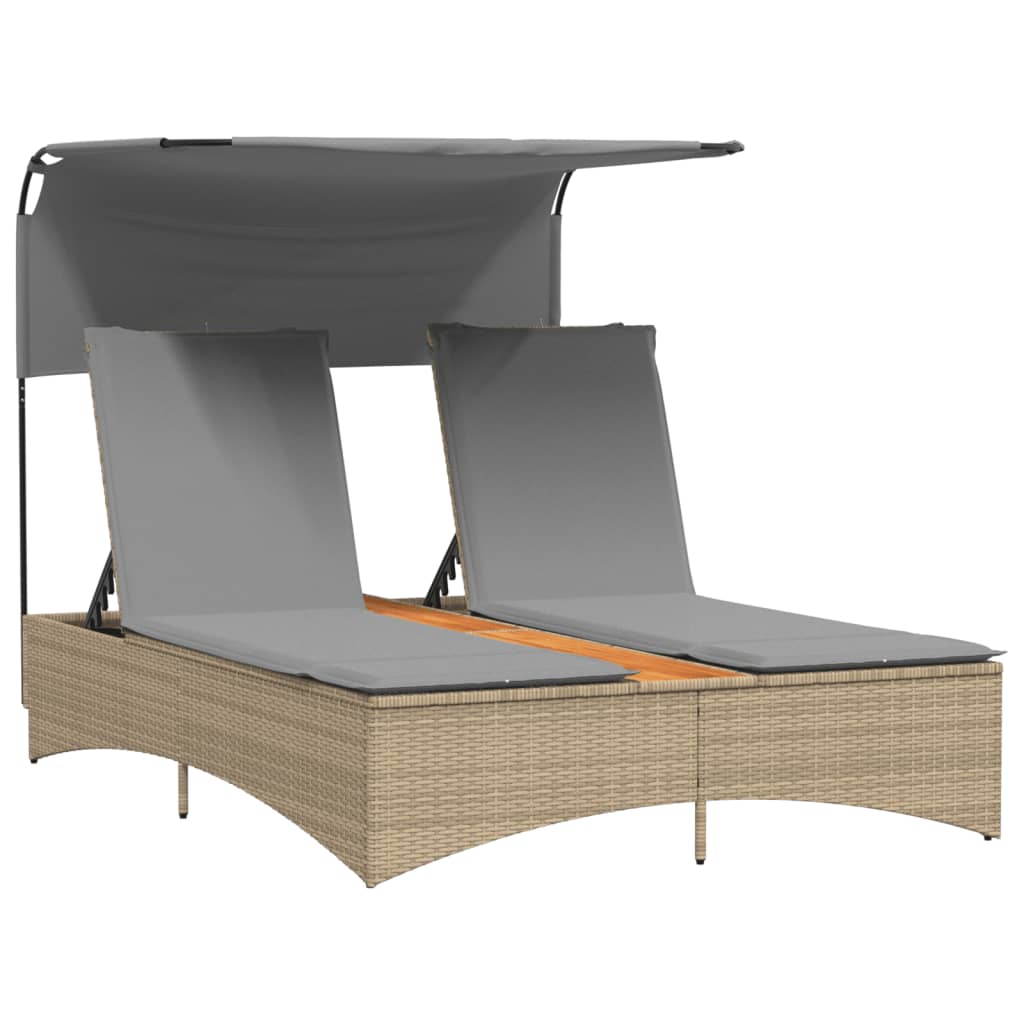 Ligbed 2-persoons luifel en kussens poly rattan gemengd beige is nu te koop bij PeponiXL, paradijselijk wonen!
