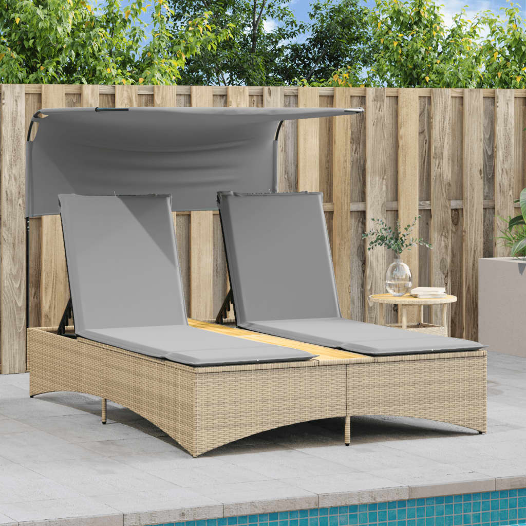 Ligbed 2-persoons luifel en kussens poly rattan gemengd beige is nu te koop bij PeponiXL, paradijselijk wonen!