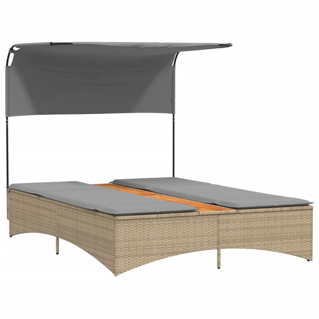 Ligbed 2-persoons luifel en kussens poly rattan gemengd beige is nu te koop bij PeponiXL, paradijselijk wonen!