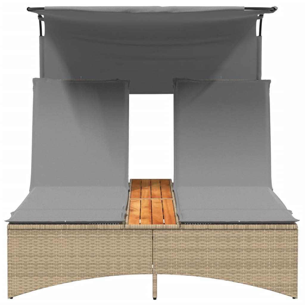 Ligbed 2-persoons luifel en kussens poly rattan gemengd beige is nu te koop bij PeponiXL, paradijselijk wonen!