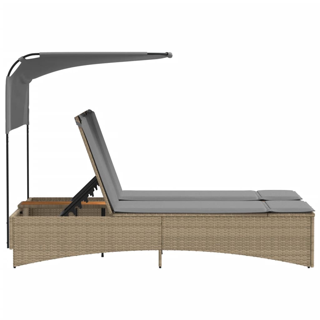 Ligbed 2-persoons luifel en kussens poly rattan gemengd beige is nu te koop bij PeponiXL, paradijselijk wonen!