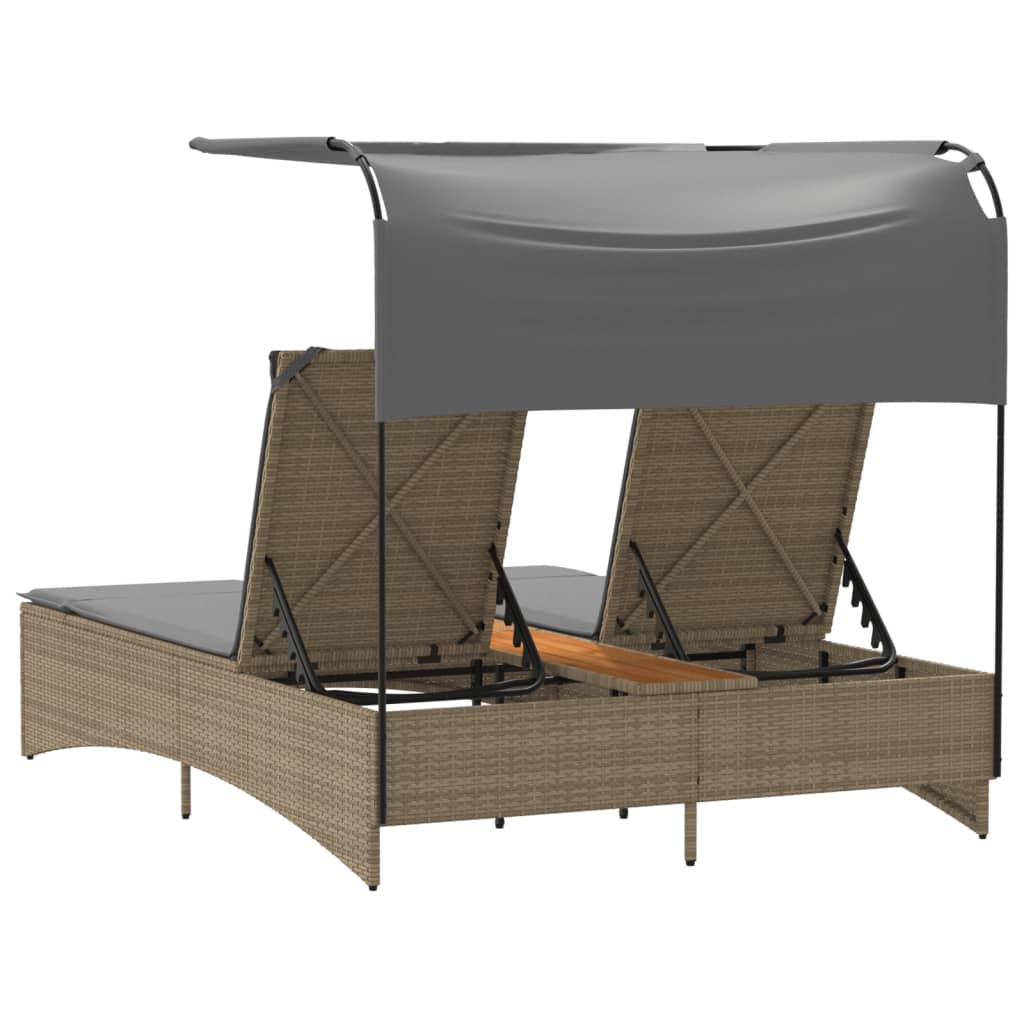 Ligbed 2-persoons luifel en kussens poly rattan gemengd beige is nu te koop bij PeponiXL, paradijselijk wonen!