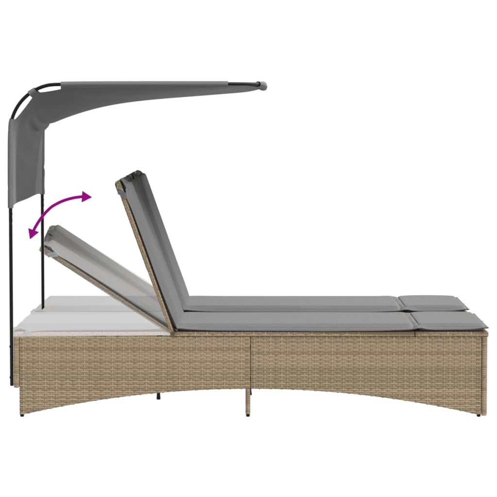 Ligbed 2-persoons luifel en kussens poly rattan gemengd beige is nu te koop bij PeponiXL, paradijselijk wonen!