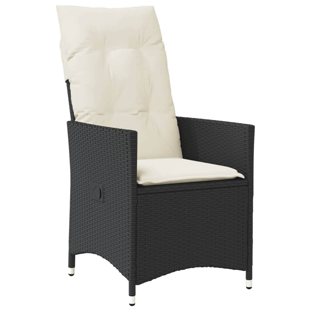 Tuinstoel verstelbaar met kussens poly rattan zwart is nu te koop bij PeponiXL, paradijselijk wonen!