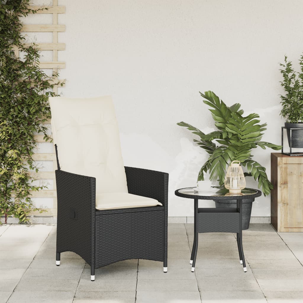 Tuinstoel verstelbaar met kussens poly rattan zwart is nu te koop bij PeponiXL, paradijselijk wonen!