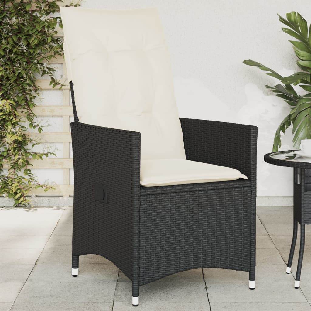 Tuinstoel verstelbaar met kussens poly rattan zwart is nu te koop bij PeponiXL, paradijselijk wonen!
