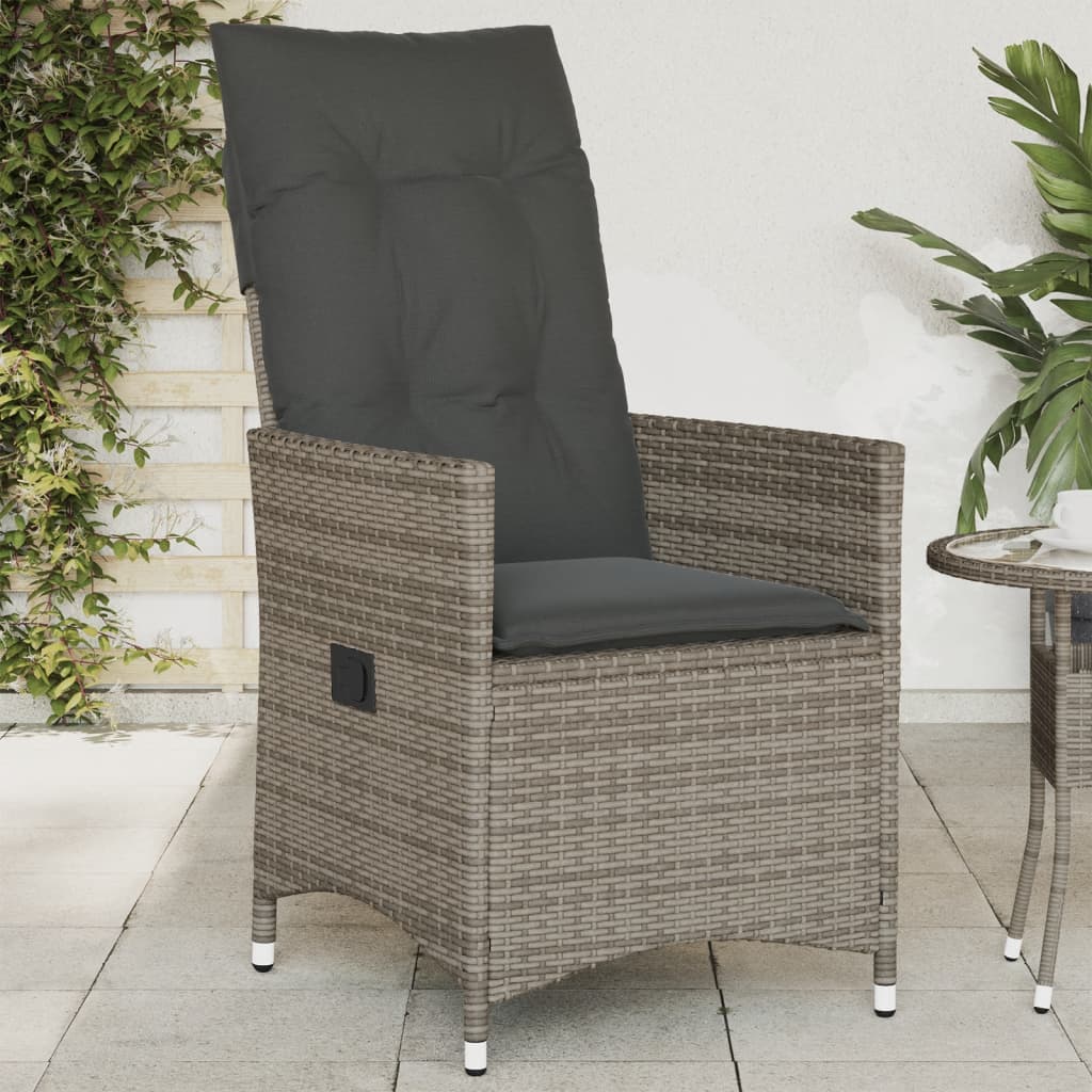 Tuinstoel verstelbaar met kussens poly rattan grijs is nu te koop bij PeponiXL, paradijselijk wonen!