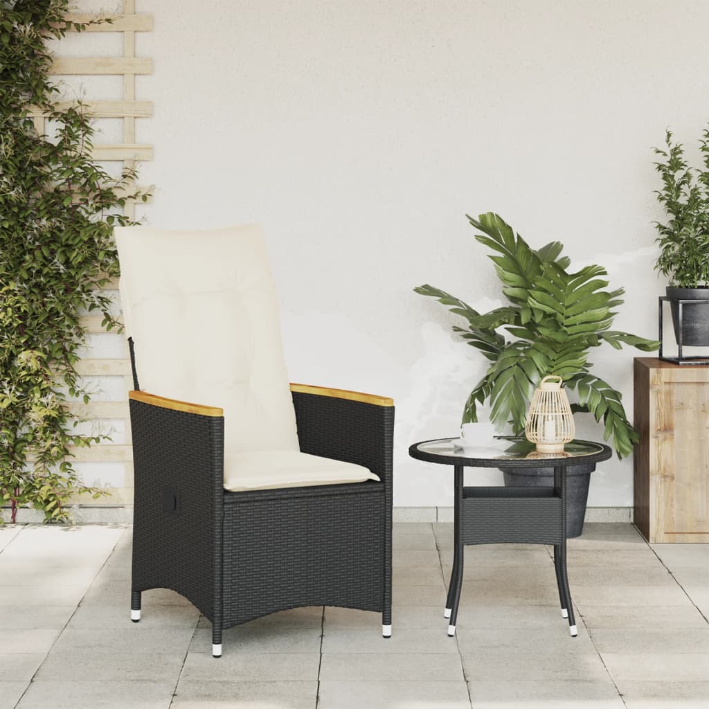Tuinstoel verstelbaar met kussens poly rattan zwart is nu te koop bij PeponiXL, paradijselijk wonen!