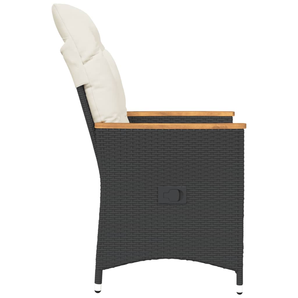 Tuinstoel verstelbaar met kussens poly rattan zwart is nu te koop bij PeponiXL, paradijselijk wonen!