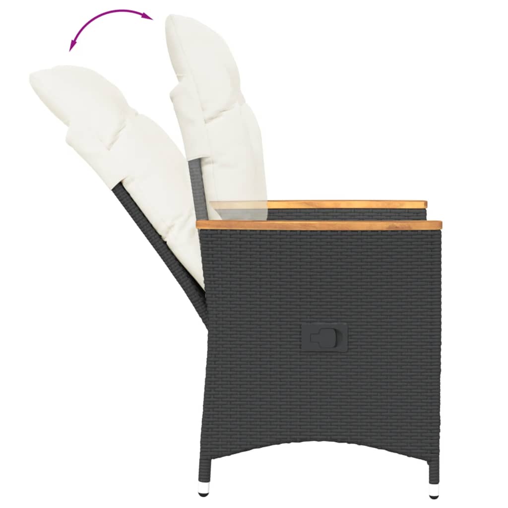 Tuinstoel verstelbaar met kussens poly rattan zwart is nu te koop bij PeponiXL, paradijselijk wonen!