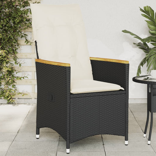 Tuinstoel verstelbaar met kussens poly rattan zwart is nu te koop bij PeponiXL, paradijselijk wonen!
