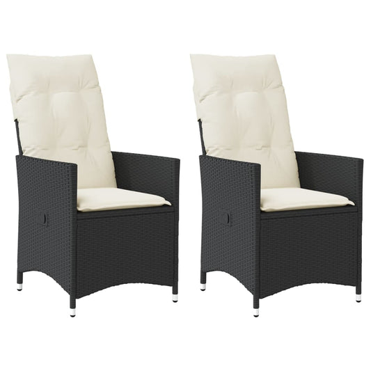 Tuinstoelen 2 st verstelbaar met kussens poly rattan zwart is nu te koop bij PeponiXL, paradijselijk wonen!