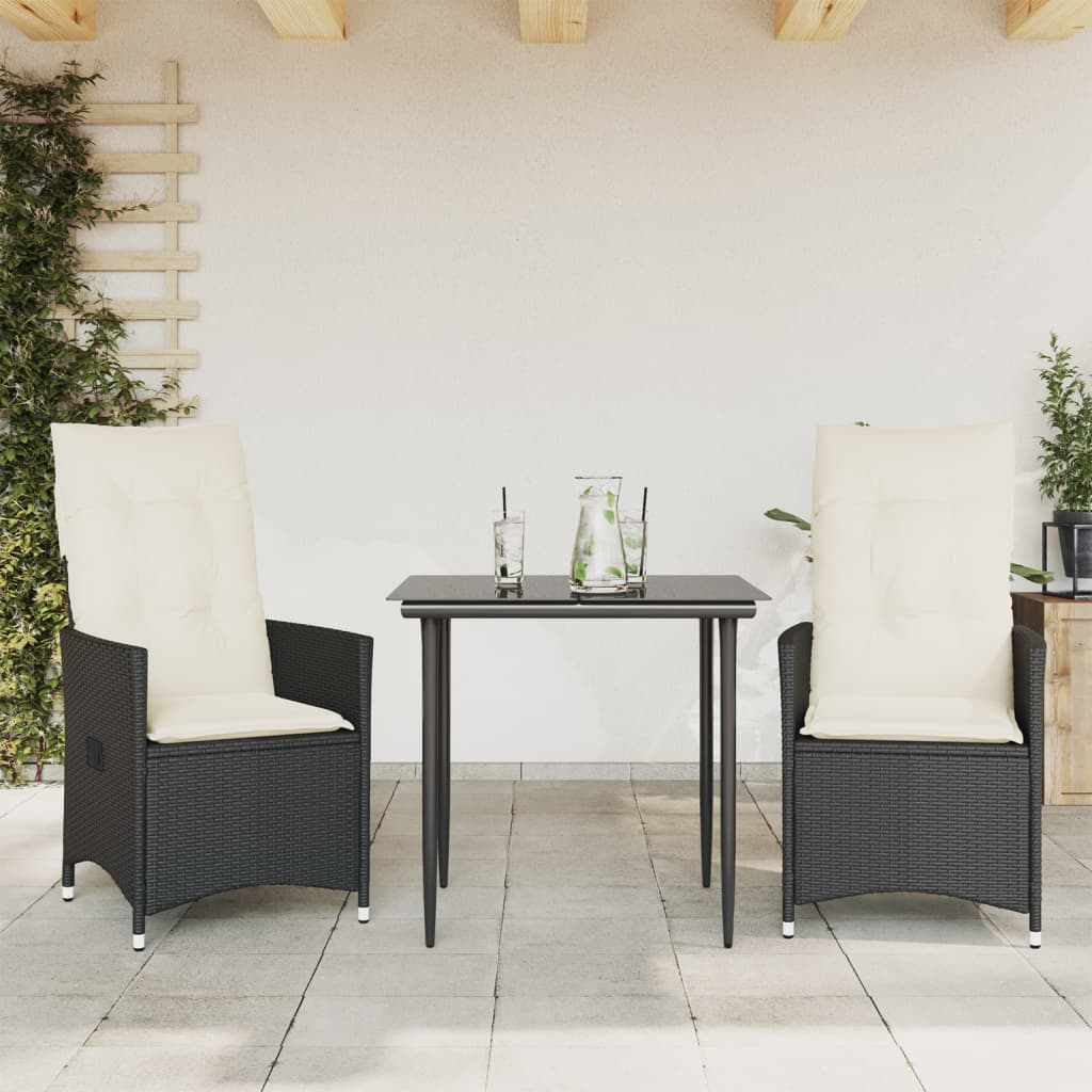 Tuinstoelen 2 st verstelbaar met kussens poly rattan zwart is nu te koop bij PeponiXL, paradijselijk wonen!