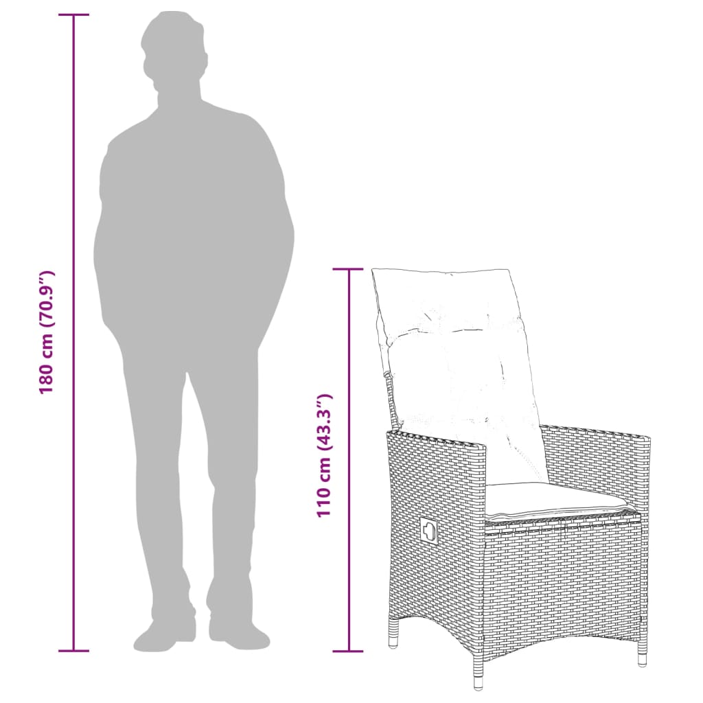 Tuinstoelen 2 st verstelbaar met kussens poly rattan bruin is nu te koop bij PeponiXL, paradijselijk wonen!