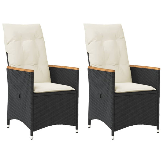 Tuinstoelen 2 st verstelbaar met kussens poly rattan zwart is nu te koop bij PeponiXL, paradijselijk wonen!