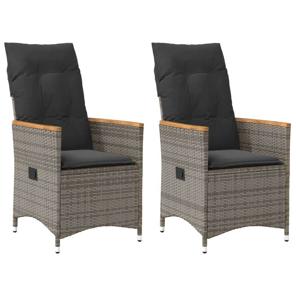 Tuinstoelen 2 st verstelbaar met kussens poly rattan grijs is nu te koop bij PeponiXL, paradijselijk wonen!