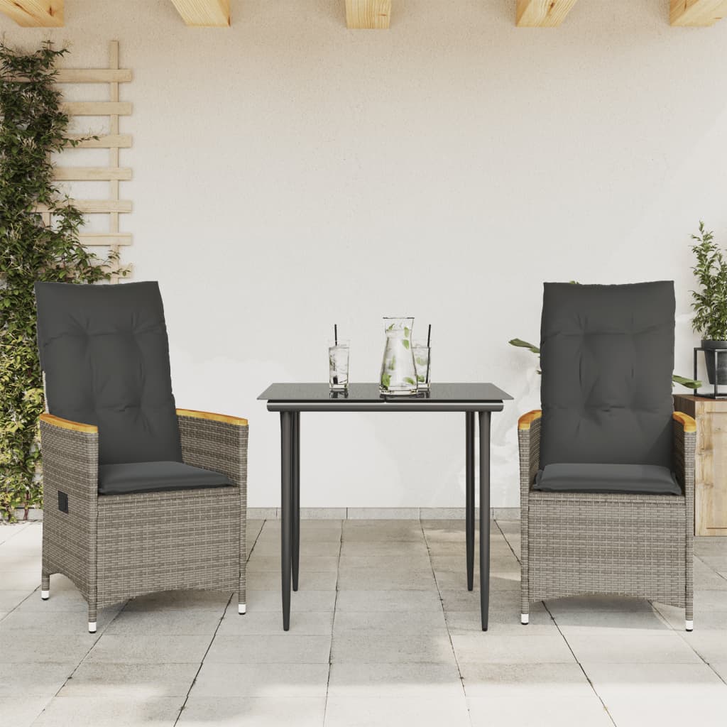 Tuinstoelen 2 st verstelbaar met kussens poly rattan grijs is nu te koop bij PeponiXL, paradijselijk wonen!