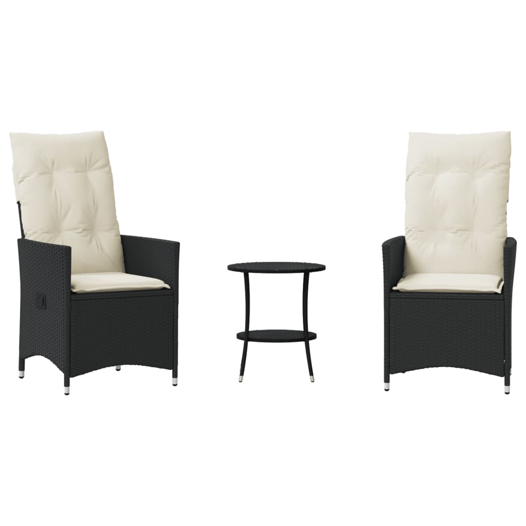 3-delige Bistroset met kussens poly rattan zwart is nu te koop bij PeponiXL, paradijselijk wonen!