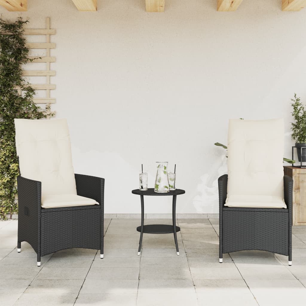 3-delige Bistroset met kussens poly rattan zwart is nu te koop bij PeponiXL, paradijselijk wonen!