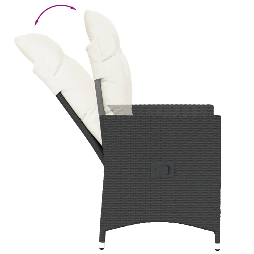 3-delige Bistroset met kussens poly rattan zwart is nu te koop bij PeponiXL, paradijselijk wonen!