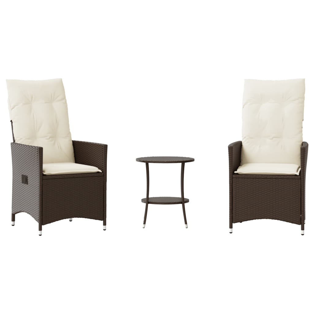 3-delige Bistroset met kussens poly rattan bruin is nu te koop bij PeponiXL, paradijselijk wonen!