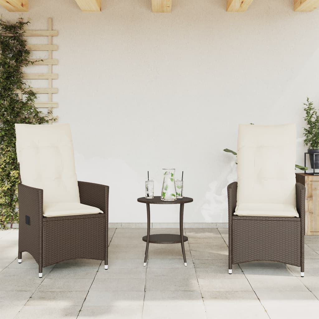 3-delige Bistroset met kussens poly rattan bruin is nu te koop bij PeponiXL, paradijselijk wonen!