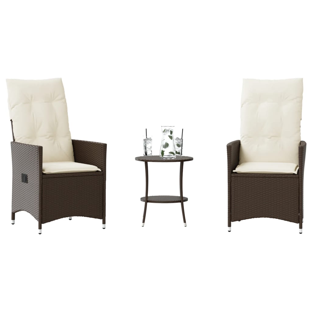 3-delige Bistroset met kussens poly rattan bruin is nu te koop bij PeponiXL, paradijselijk wonen!