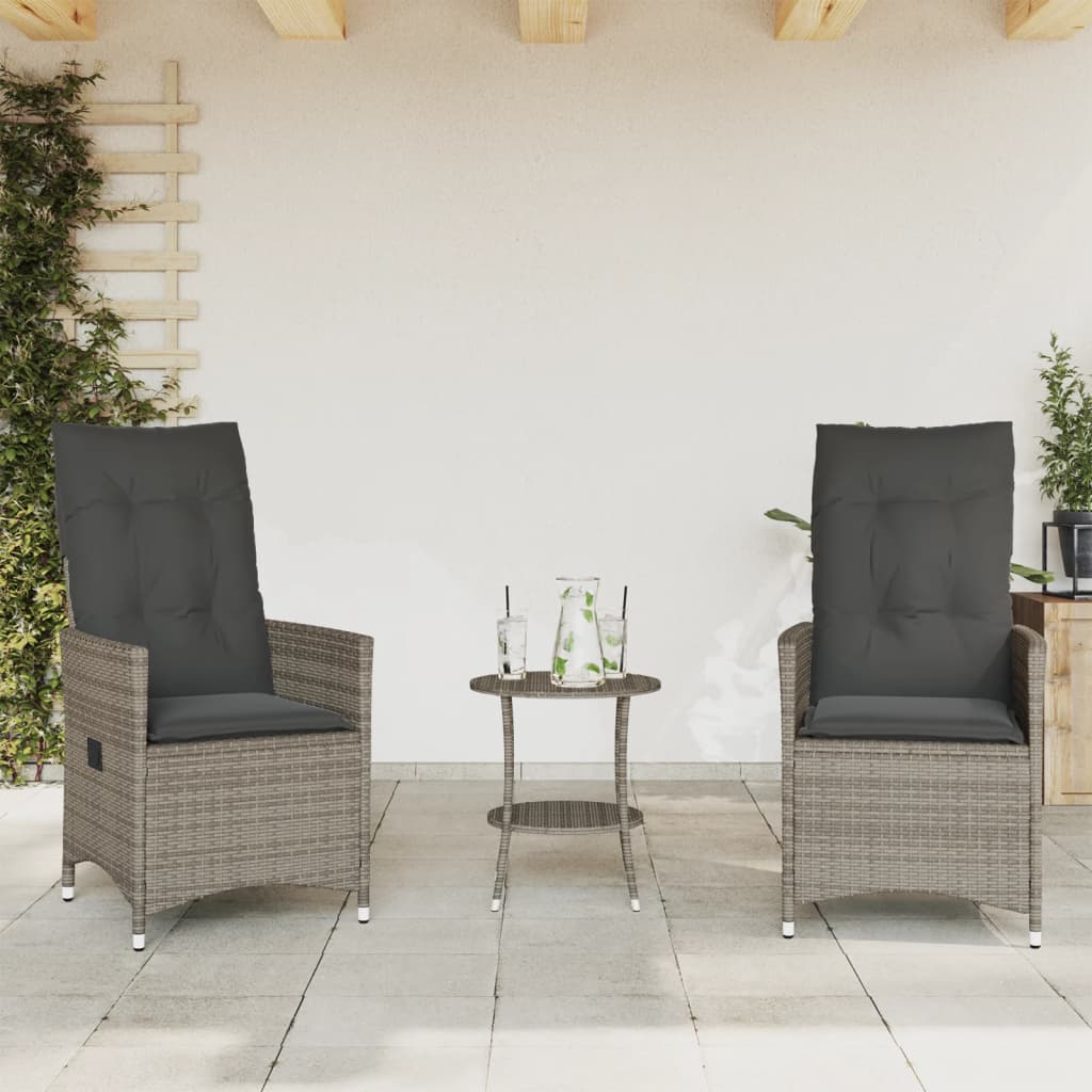 3-delige Bistroset met kussens poly rattan grijs is nu te koop bij PeponiXL, paradijselijk wonen!