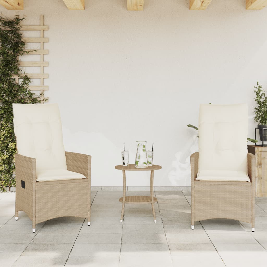 3-delige Bistroset met kussens poly rattan beige is nu te koop bij PeponiXL, paradijselijk wonen!