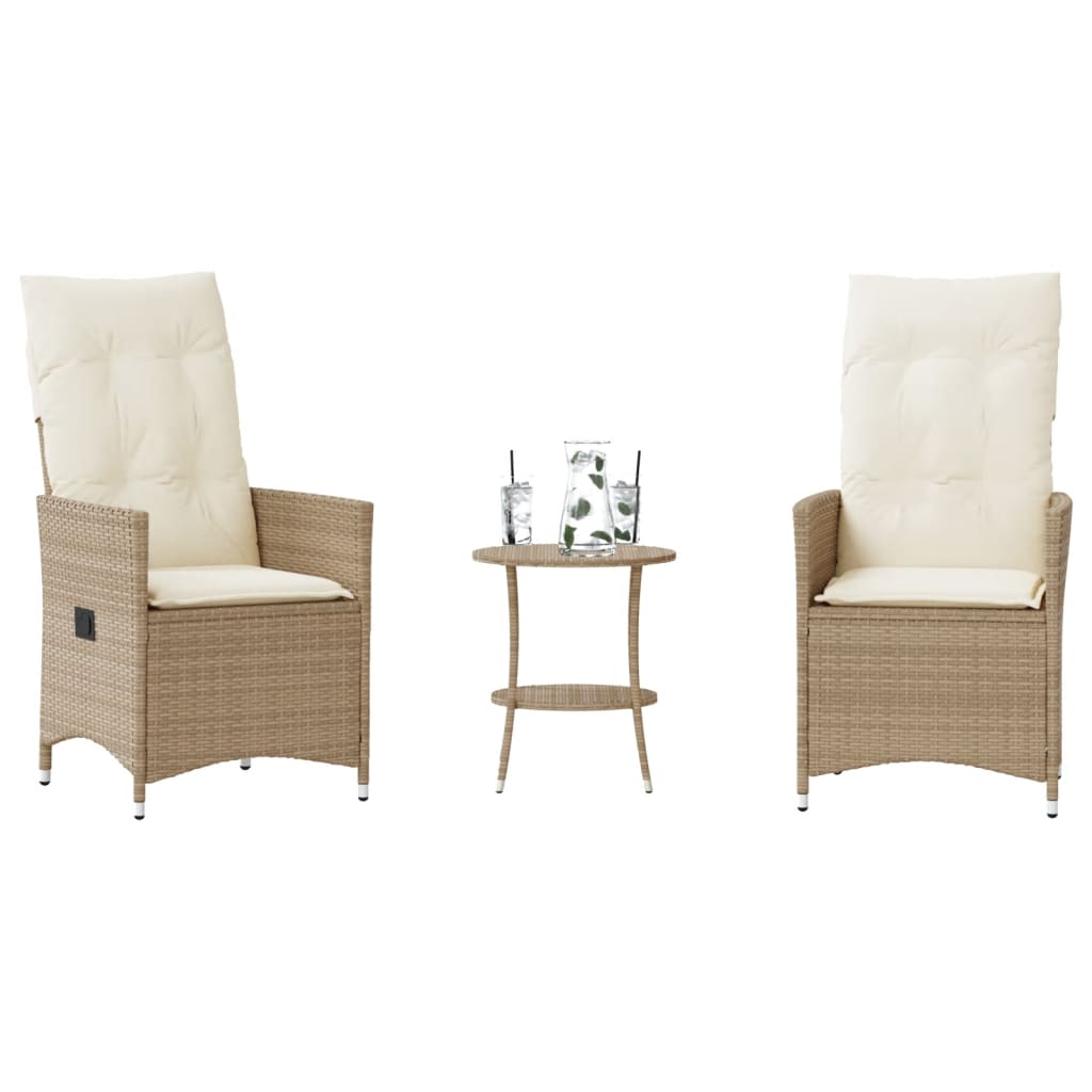 3-delige Bistroset met kussens poly rattan beige is nu te koop bij PeponiXL, paradijselijk wonen!