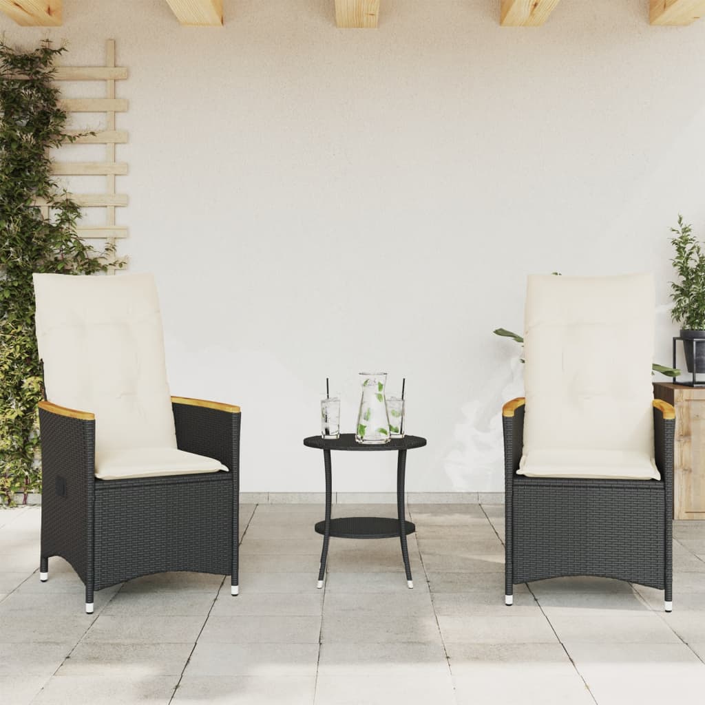 3-delige Bistroset met kussens poly rattan zwart is nu te koop bij PeponiXL, paradijselijk wonen!