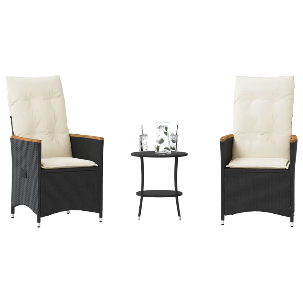 3-delige Bistroset met kussens poly rattan zwart is nu te koop bij PeponiXL, paradijselijk wonen!