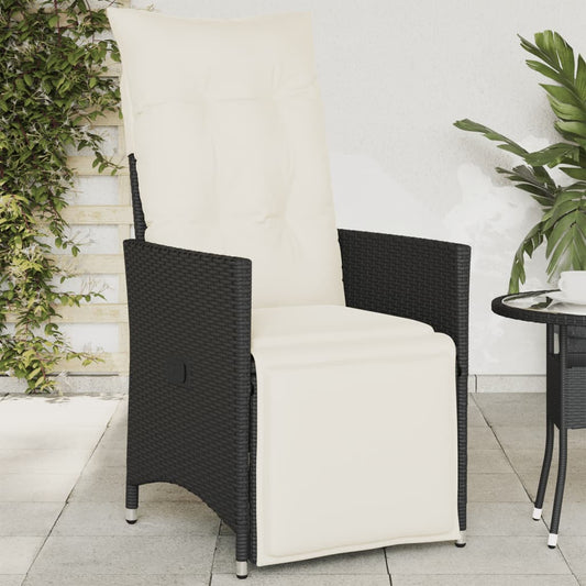 Tuinstoel verstelbaar met kussens poly rattan zwart is nu te koop bij PeponiXL, paradijselijk wonen!