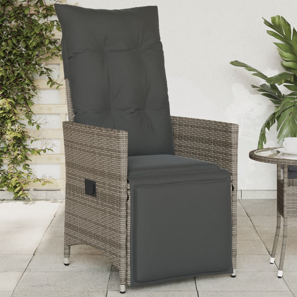 Tuinstoel verstelbaar met kussens poly rattan grijs is nu te koop bij PeponiXL, paradijselijk wonen!